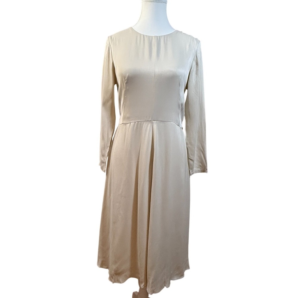 Ann Taylor Ivory Rayon Midi Dress 1940s Long Sleeve Size 0‎ NWT civil ceremony